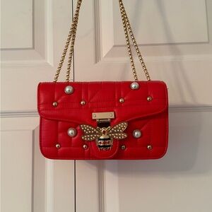 Red Quilted Purse With Kitschy Bee Charm